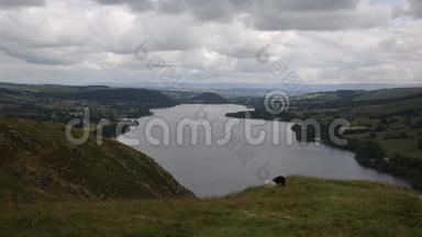 黑羊和白羊，还有一个刮风的日子，可以俯瞰英国坎布里亚湖地区